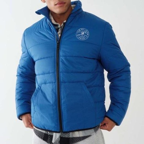  Men’s Solid Puffer Jacket, X-Large, Blue