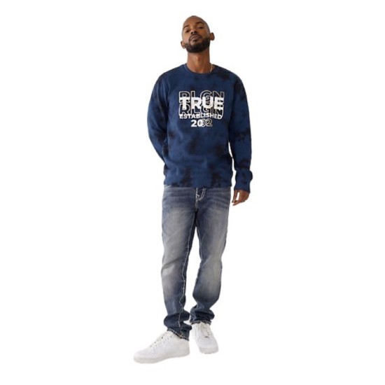  Men’s Tie Dye Logo Crewneck Sweatshirt, Navy, Small