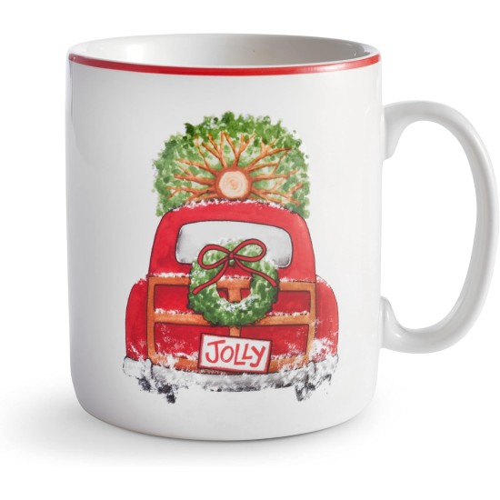  Hometown Celebration 4-Piece Porcelain Jumbo Coffee Mug Set, Red