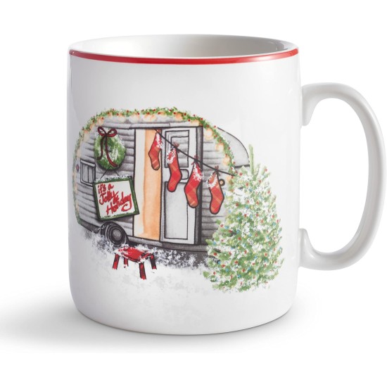  Hometown Celebration 4-Piece Porcelain Jumbo Coffee Mug Set, Red