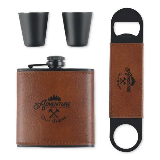  Men’s Deluxe Flask & Bottle Opener Gift Set, Brown