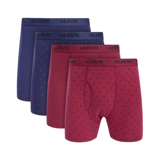  Men’s 4-pk. Dot & Solid Boxer Briefs, Blue/Red, Small