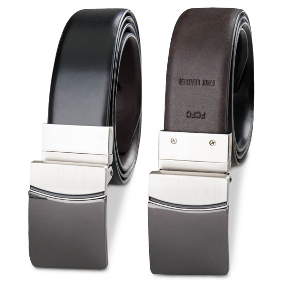  Men’s Reversible Two-Way Plaque Belt, Black/Brown, Large(38-40)