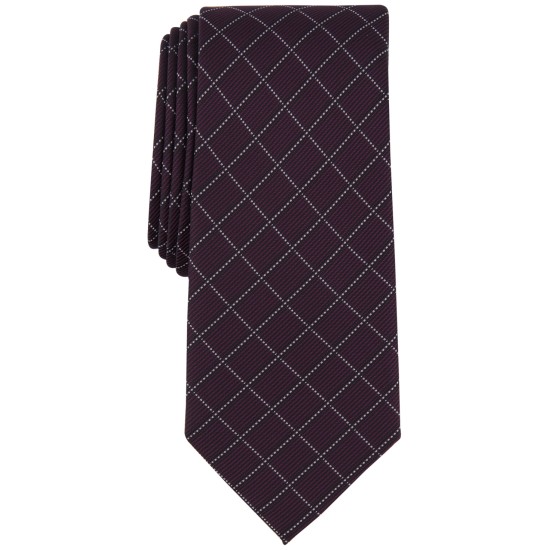  Men’s Slim Grid Tie, Plum