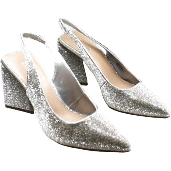  Womens Silver Cushioned Arrica Pointed Toe Sculpted Heel Slip On Dress Pumps, 8M