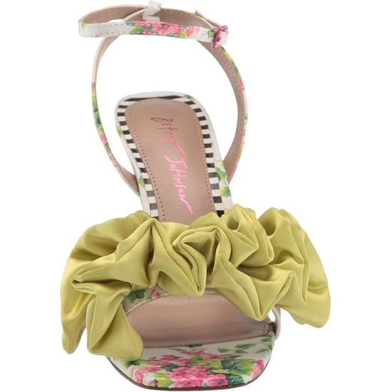  Women’s Elmira Ruffled Floral Heel Sandals, White Multi, 5M