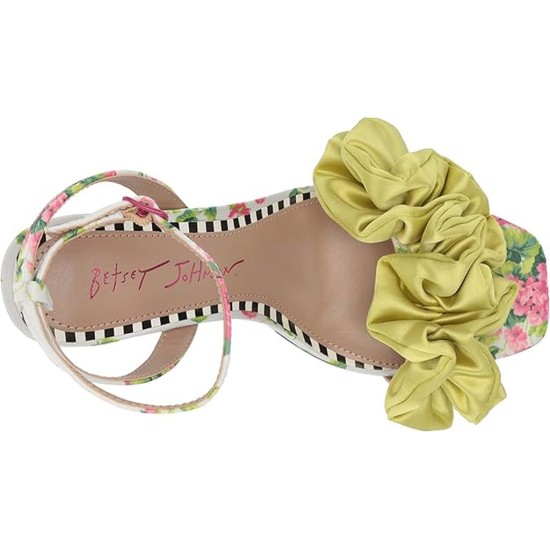  Women’s Elmira Ruffled Floral Heel Sandals, White Multi, 5M