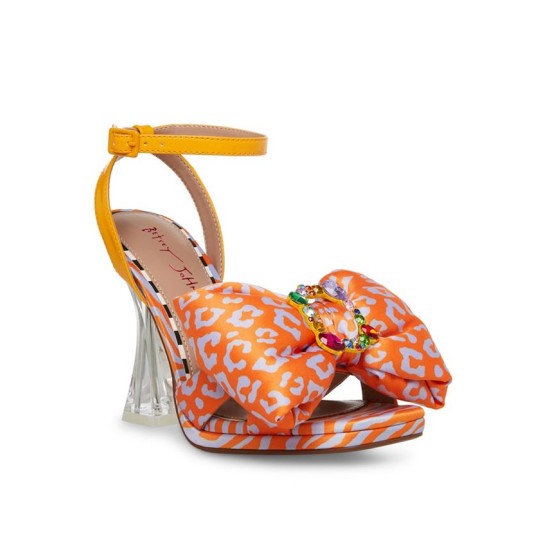  Women’s Pollie Printed Heel with Large Puffy Bow Pumps, Orange, 5.5M