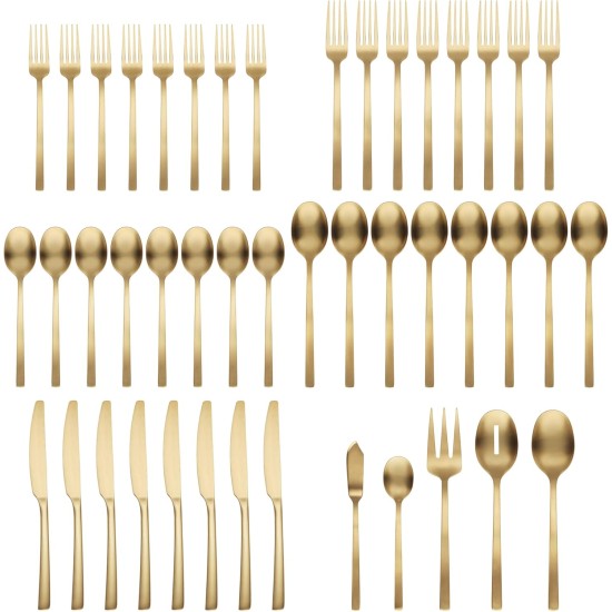  Beacon Gold Satin 45-Piece Flatware Set, Service for 8