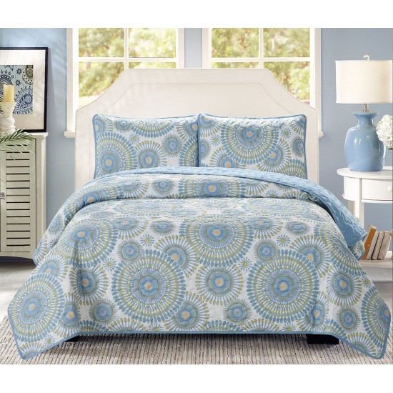  Starburst 3 Piece Quilt Set, King – Blue