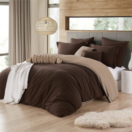 . 3PC Chocolate/Tan King/California King (106 X 92 ) 2 in 1 Reversible Duvet Cover & Sham Set (Comforter Not Included)