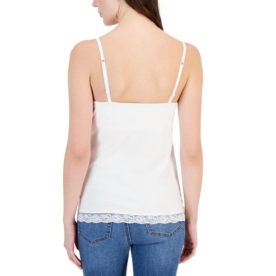  Women’s Lace-Trim Shelf-Bra Tank Top, Bright White, Large