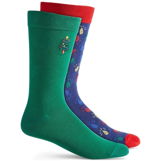  Men’s 2-Pack Christmas Crew Socks, Green/Blue