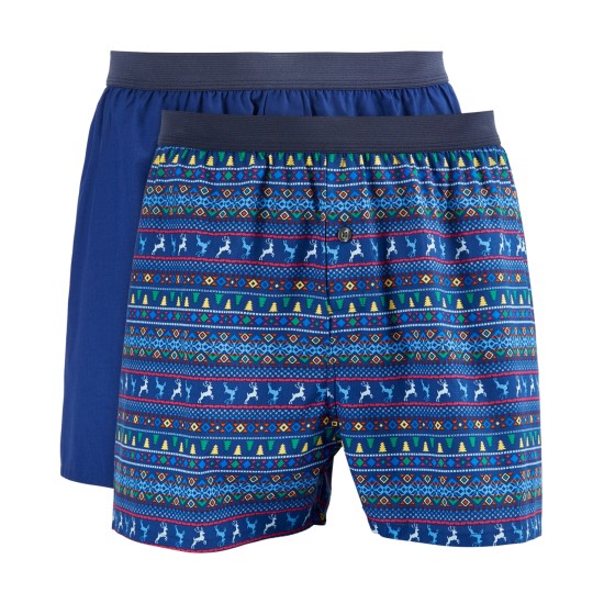  Men’s 2-pk. Patterned & Solid Boxer Shorts, Navy, Small