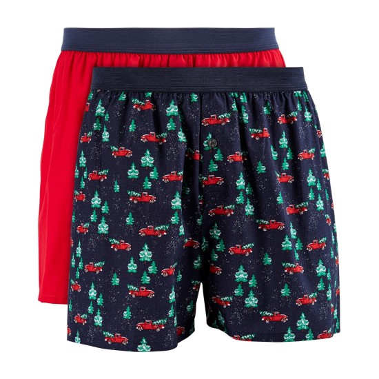  Men’s 2-pk. Patterned & Solid Boxer Shorts, Red/Navy, Large