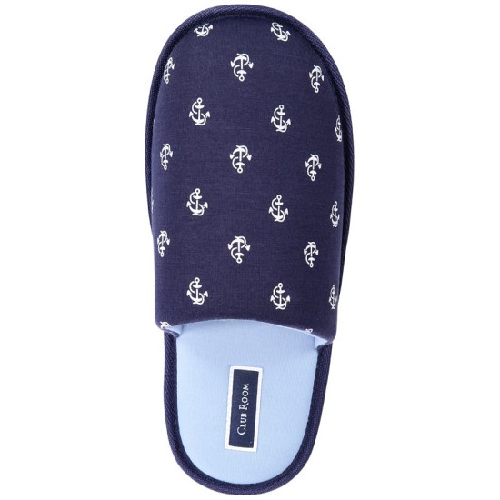  Men’s Anchor Slippers, Navy/White, Small