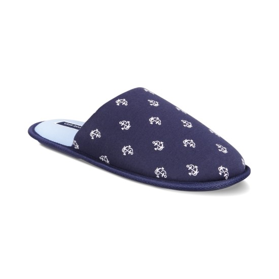  Men’s Anchor Slippers, Navy/White, Medium