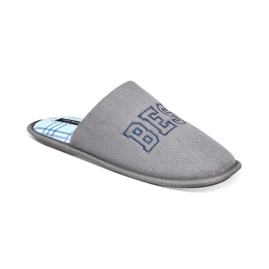  Men’s Best Dad Embroidered Slippers,Grey, Medium