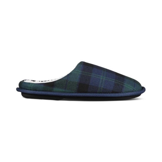  Men’s Jake Plaid Slip On Slippers, Blue/Green, Small