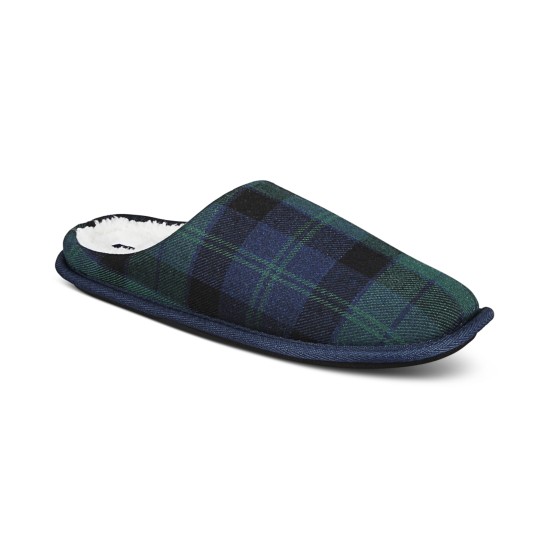  Men’s Jake Plaid Slip On Slippers, Blue/Green, Small