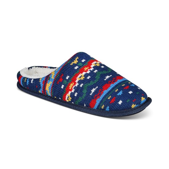  Men’s Jake Plaid Slip On Slippers, Navy, Small