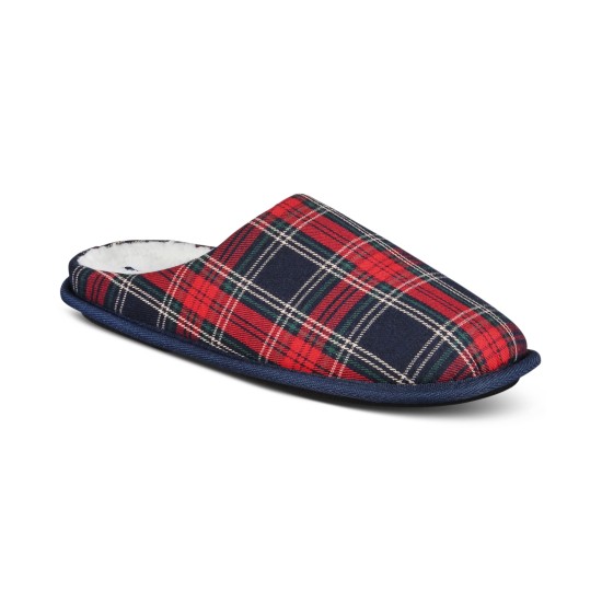  Men’s Jake Plaid Slip On Slippers, Red, Small