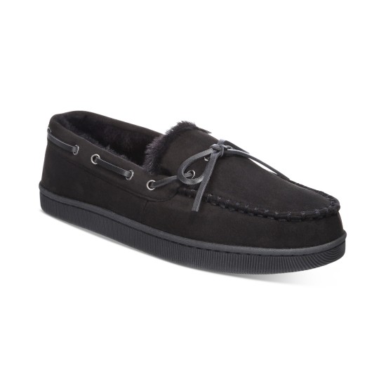  Men’s Moccasin Slippers, Creat Black, Medium