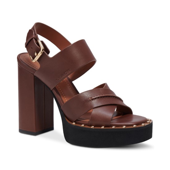  Women’s Callie Platform Block-Heel Sandals Women’s Shoes, Brown, 5.5M