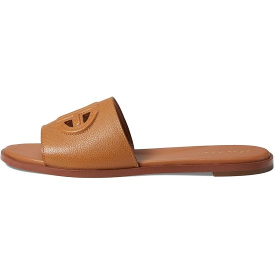  Women’s Flynn Logo Slide Sandal Flat, Pecan Leather, 8.5