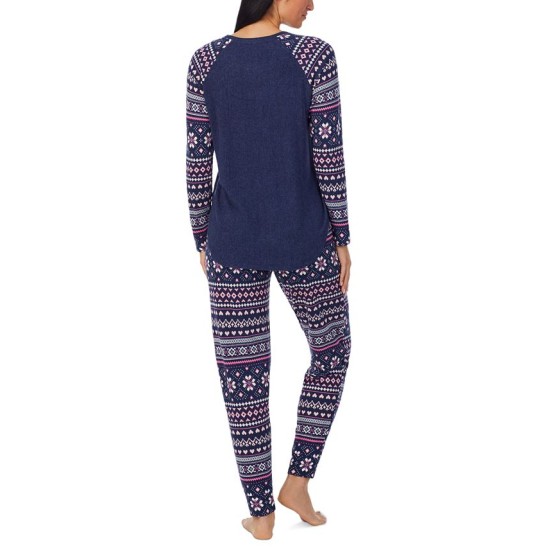  Women’s Brushed Sweater-Knit Long-Sleeve Pajama Set – Navy, X-Large