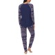  Women’s Brushed Sweater-Knit Long-Sleeve Pajama Set – Navy, X-Large