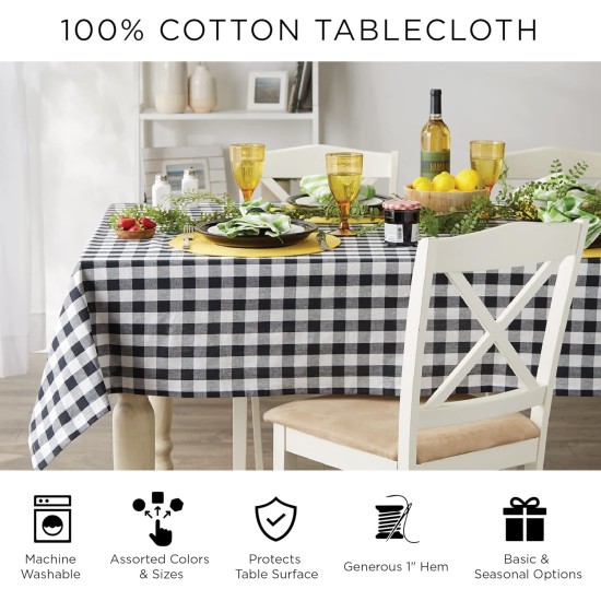  Buffalo Check Tablecloth, 60″ x 84″,  Gray/White