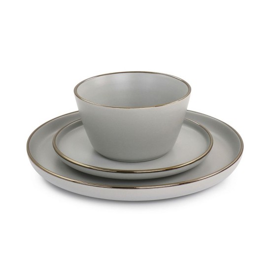  Simon 16 Piece Stoneware Dinnerware Set, Service for 4 – Matte Slate with Gold-Tone Rim