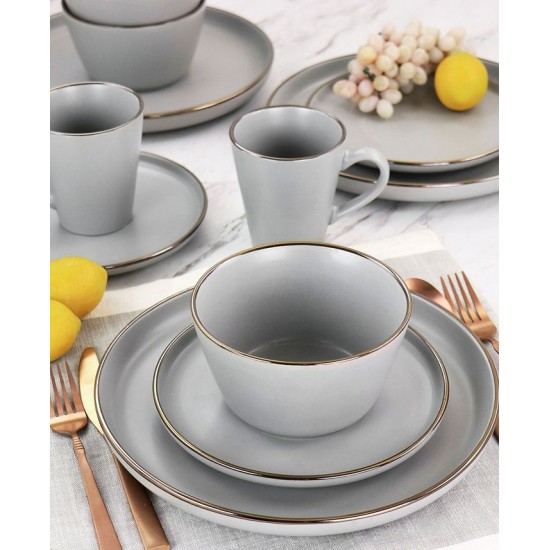  Simon 16 Piece Stoneware Dinnerware Set, Service for 4 – Matte Slate with Gold-Tone Rim