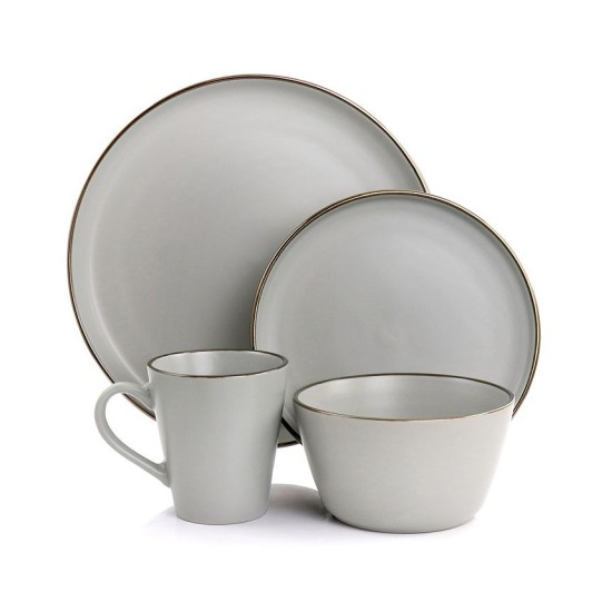  Simon 16 Piece Stoneware Dinnerware Set, Service for 4 – Matte Slate with Gold-Tone Rim