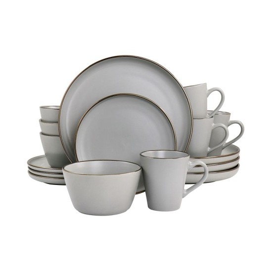  Simon 16 Piece Stoneware Dinnerware Set, Service for 4 – Matte Slate with Gold-Tone Rim