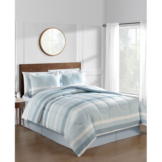  Austin Stripe/Solid Reversible 8 Pc. Comforter Set, Seafoam Queen