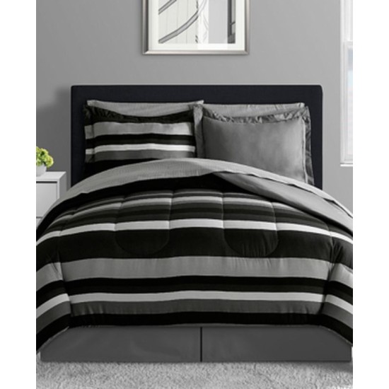  Austin Stripe/Solid Reversible 8 Pc. Comforter Set, Black, Queen