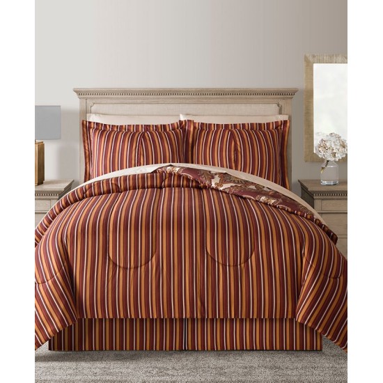  Odyssey Scroll/Stripe Reversible 8 Pc. Comforter Sets, King, Wine