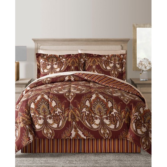  Odyssey Scroll/Stripe Reversible 8 Pc. Comforter Sets, King, Wine