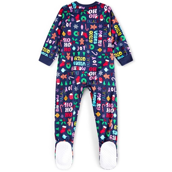  Matching Baby Holiday Toss One-Piece Footed Pajamas, 6-9 Months, Navy