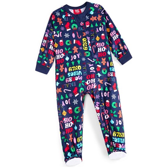  Matching Baby Holiday Toss One-Piece Footed Pajamas, 6-9 Months, Navy