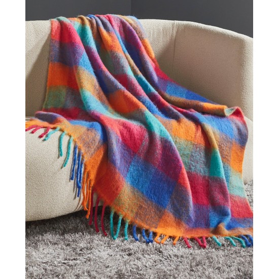  Merry Bright Plaid Faux Mohair Fringe Throw, 50″ X 60″