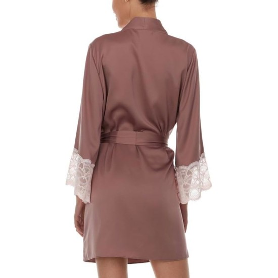  Women’s Kit Heart Lace Matte Charmeuse Wrap Robe (Mauve, Small/Medium)