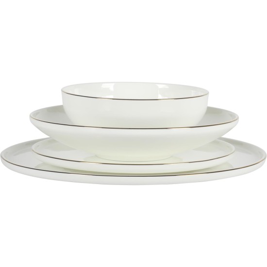  Lana 16-Piece Bone China Double Bowls with Gold Rim Dinnerware Set