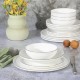  Lana 16-Piece Bone China Double Bowls with Gold Rim Dinnerware Set