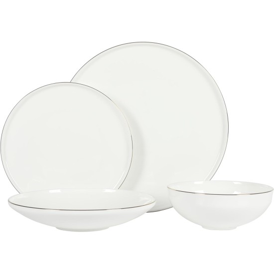  Lana 16-Piece Bone China Double Bowls with Gold Rim Dinnerware Set