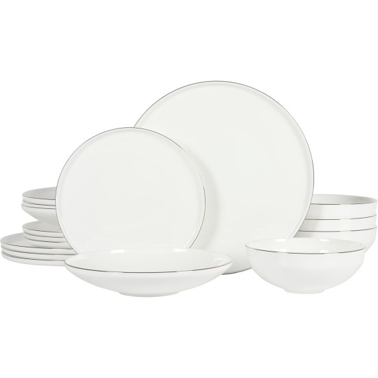  Lana 16-Piece Bone China Double Bowls with Gold Rim Dinnerware Set