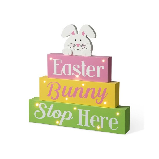  12in L Easter LED Lighted Wooden Bunny Block Word Sign