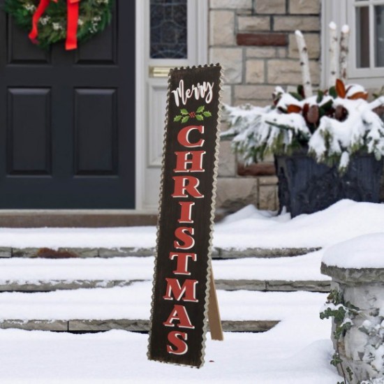  35.63″H Wooden Black Merry Christmas Porch Sign